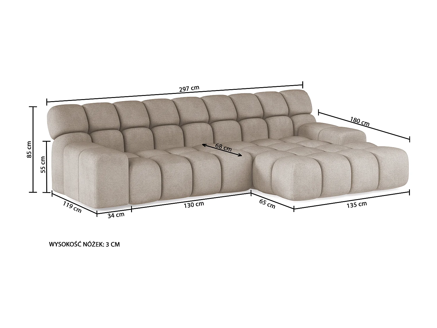 Canapé d'angle CAMPILE avec siège coulissant électriquement, appuie-tête réglables, disposition à droite, 288x119x85 cm, couleur gris