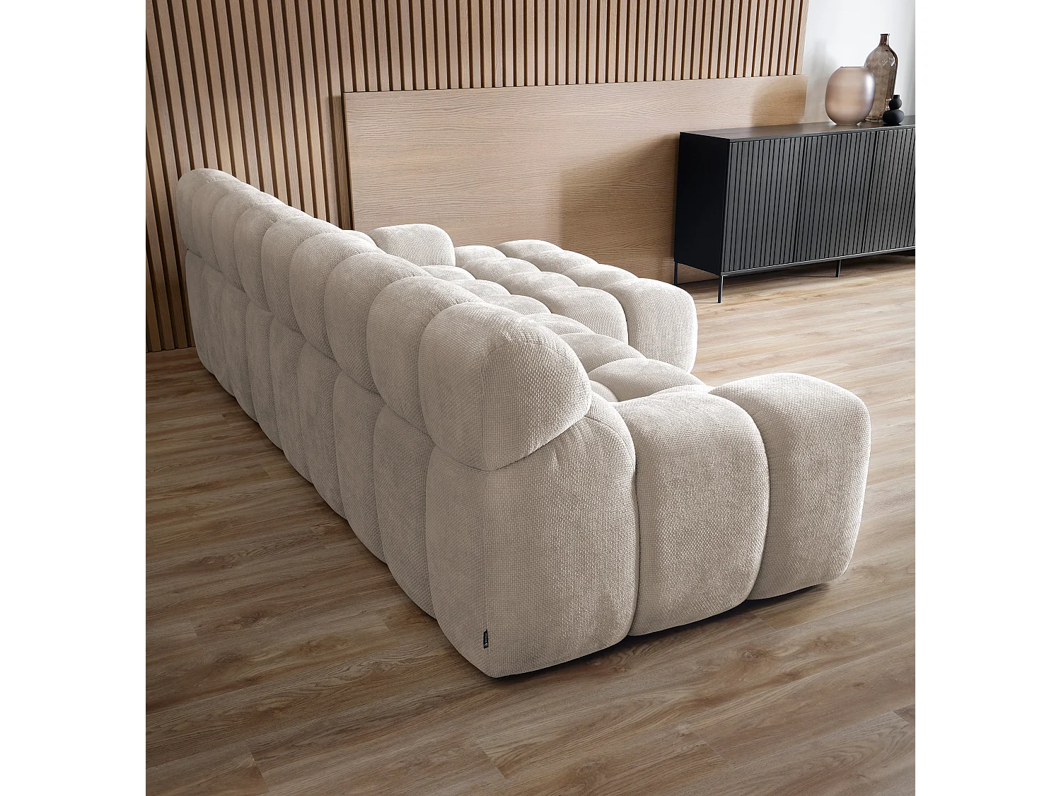 Canapé d'angle CAMPILE avec siège coulissant électriquement, appuie-tête réglables, disposition à droite, 288x119x85 cm, couleur gris