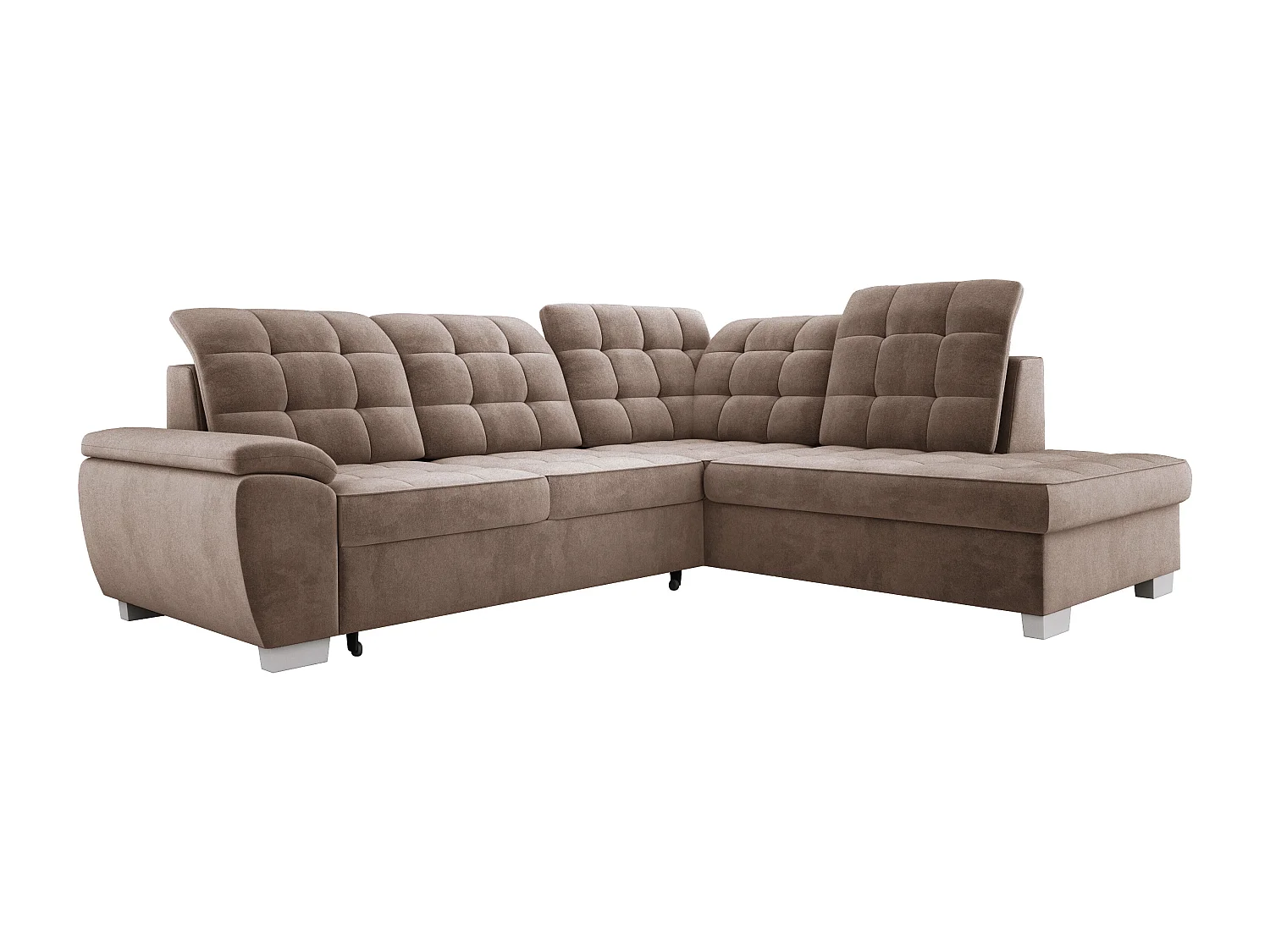 Narożnik LOTTA, z powierzchnią do spania 186x125 cm, funkcją relaksu, welur, 258x212 cm, układ prawostronny, kolor: CAPPUCINO