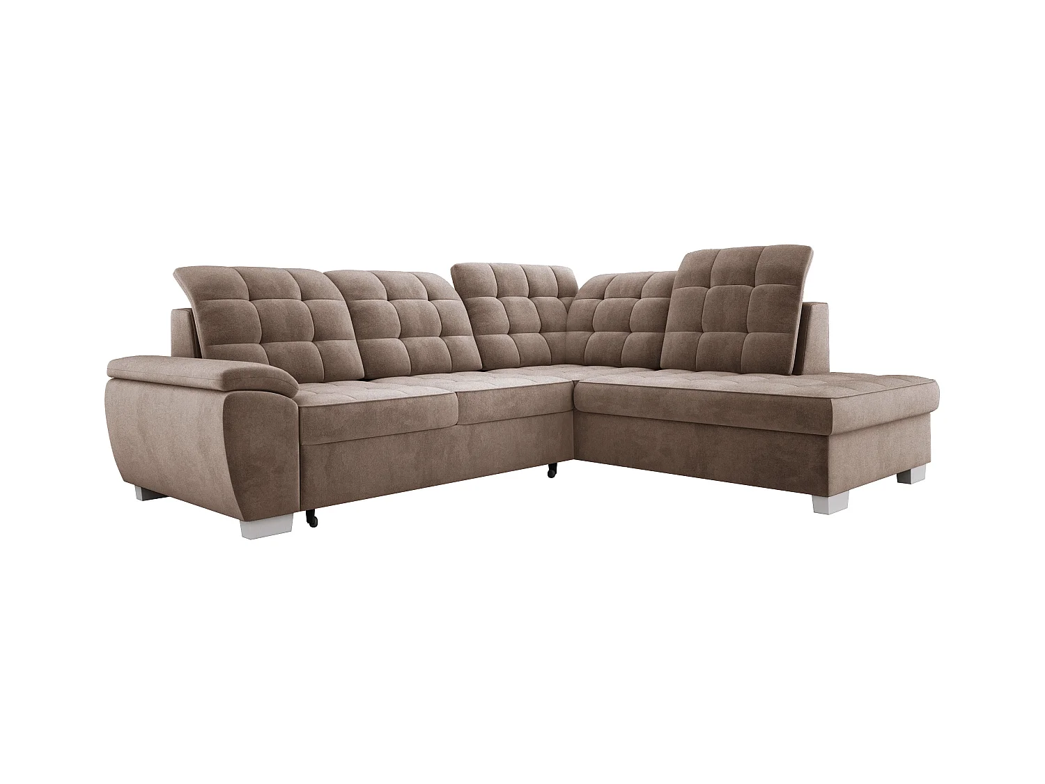 Canapé d'angle LOTTA, couchage 186x125 cm, relax, velours facile à entretenir, 258x212 cm, angle droit, CAPPUCINO