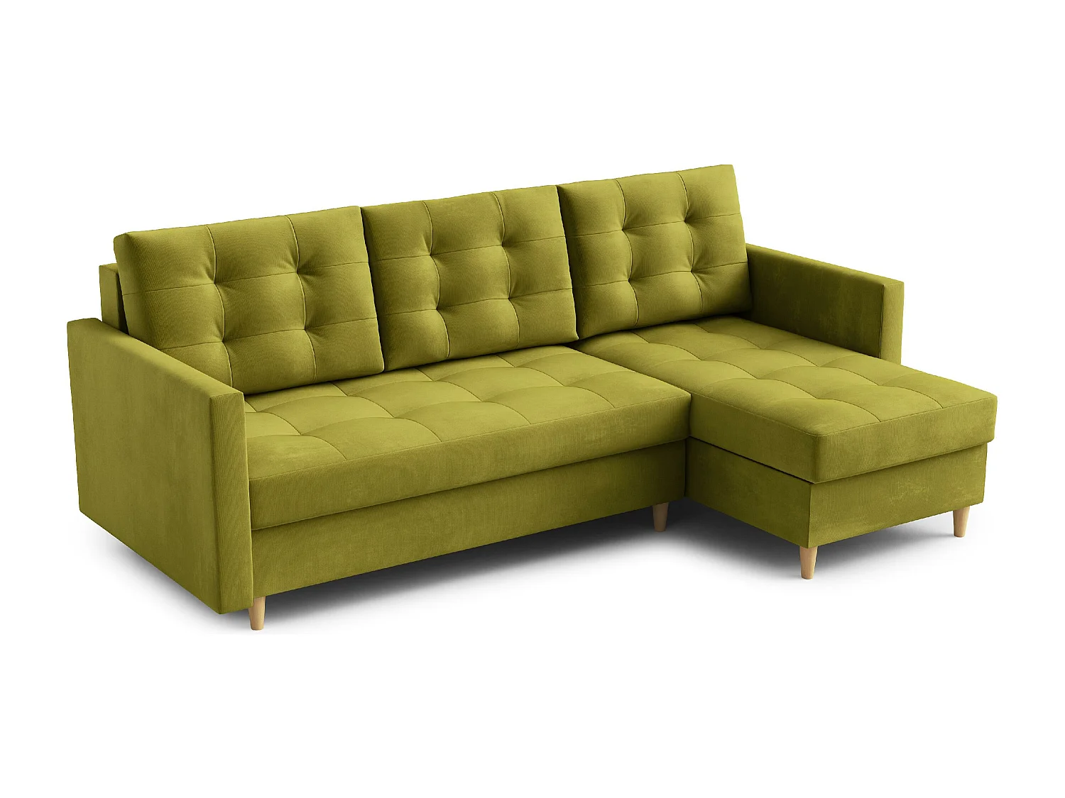 Narożnik DIVO z funkcją spania, 224x103 cm, elegancki design, wysokiej jakości materiały, kolor żółty, prawy