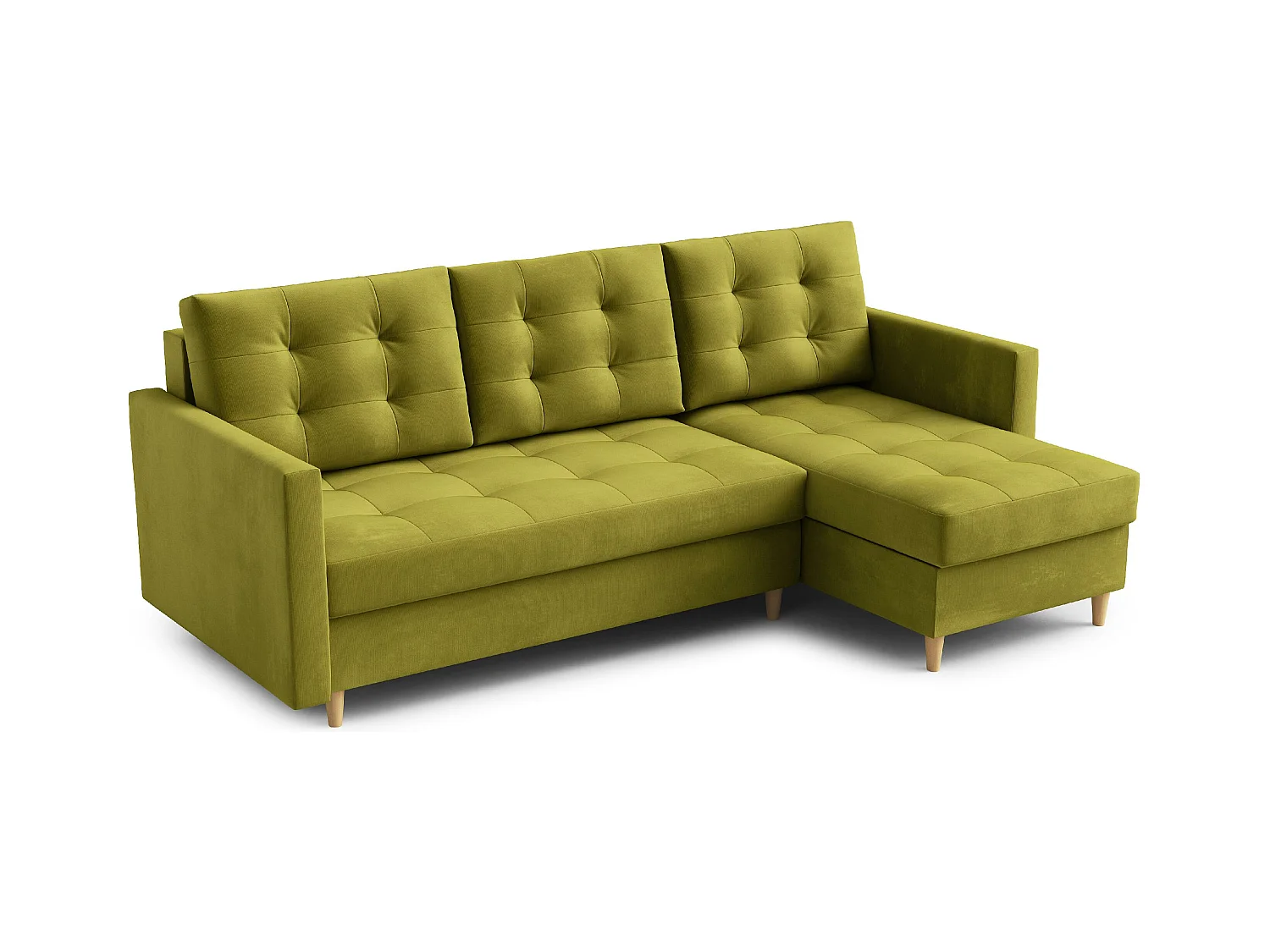 Canapé d'angle DIVO avec fonction sommeil, 224x103 cm, design élégant, matériaux de haute qualité, couleur jaune, droite