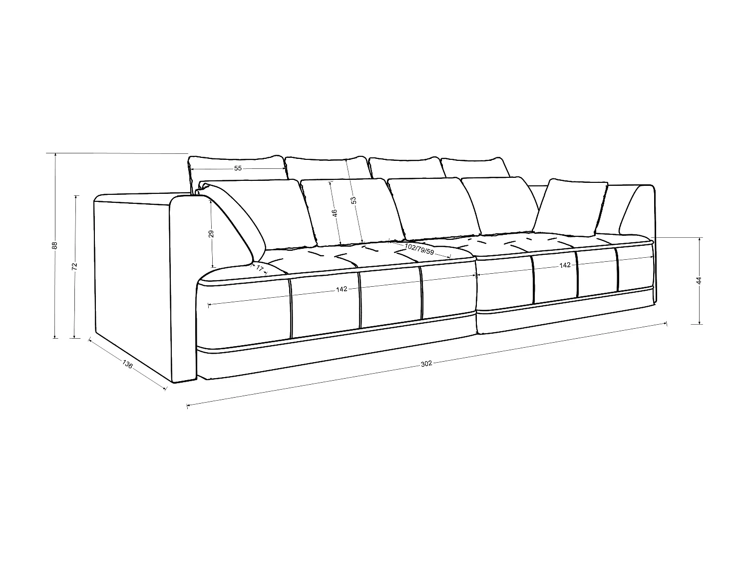 Sofa PABLOS z regulowanym zagłówkiem 279x201cm | spanie i schowek, Cloud Grey, lewa