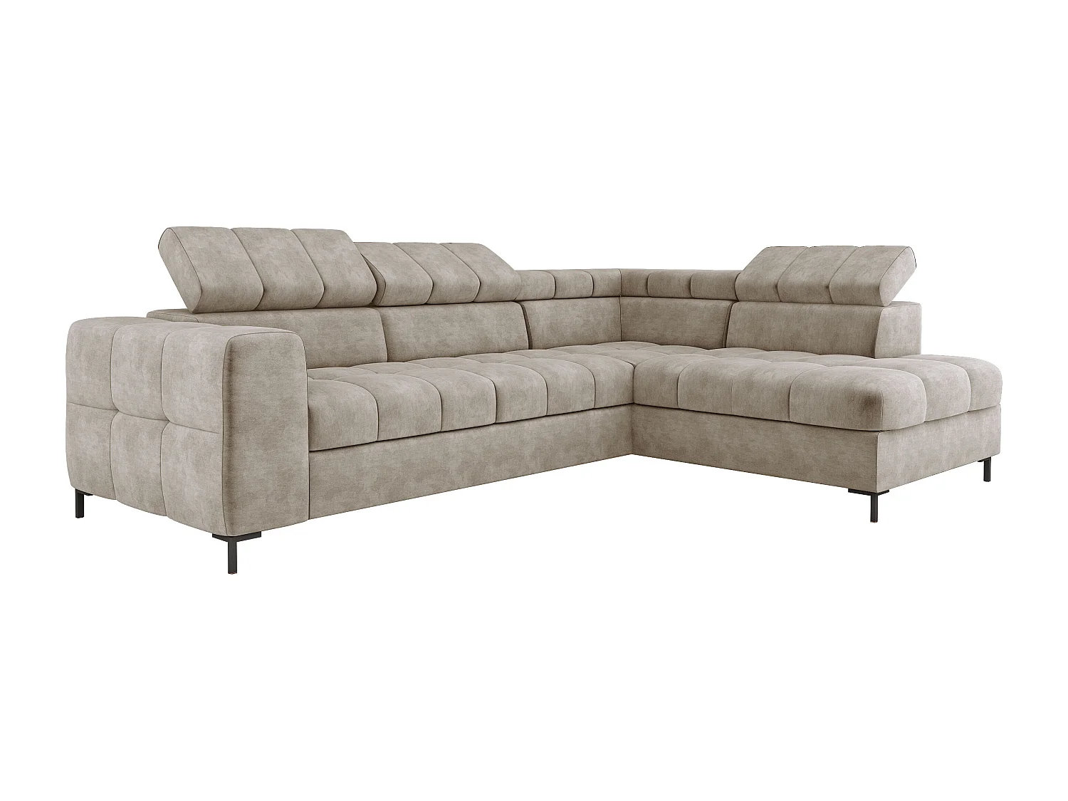 Hoekbank PABLO 279x201 cm, slaapbank, verstelbare hoofdsteunen, opbergbox, metalen pootjes, CLOUD stof, rechte zitting, beige