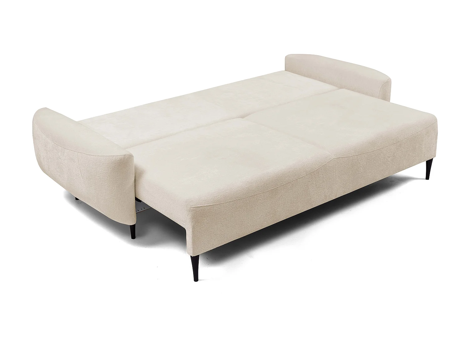 BOHO Sofa - Uitschuifbare bank met slaapoppervlak 140x200 cm, houten poten, opbergruimte, PUR-stof, 244x92x102 cm ZAND