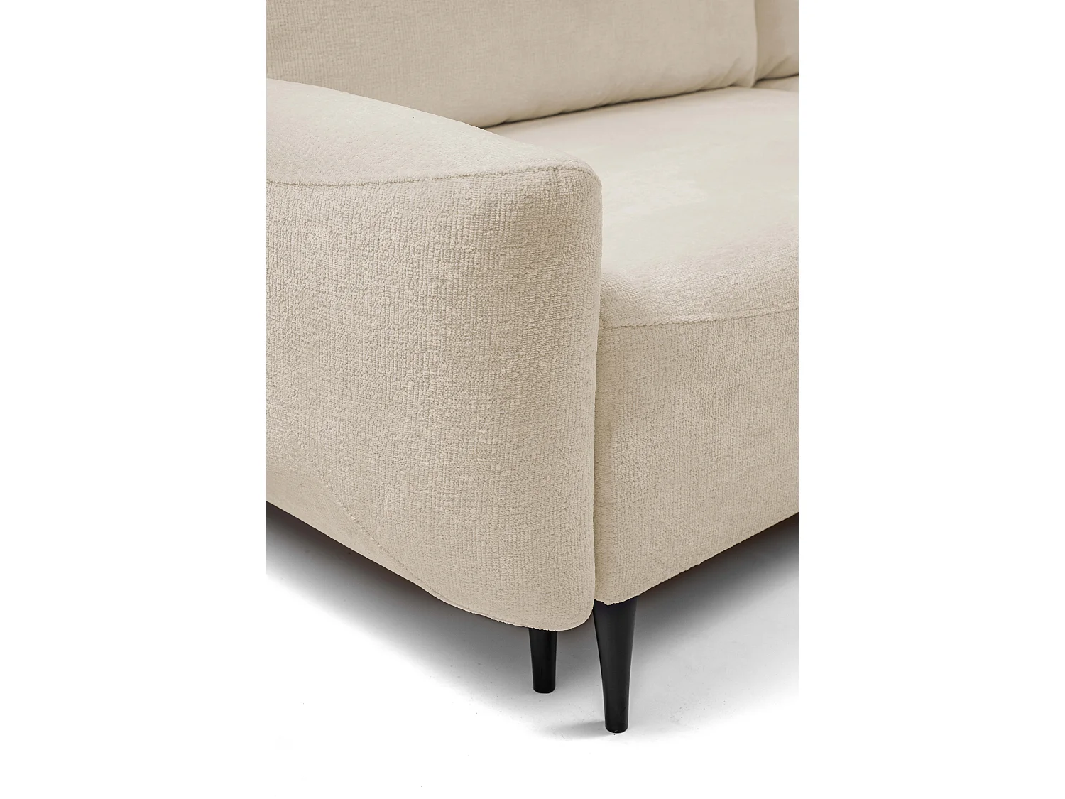 BOHO Sofa - Uitschuifbare bank met slaapoppervlak 140x200 cm, houten poten, opbergruimte, PUR-stof, 244x92x102 cm ZAND