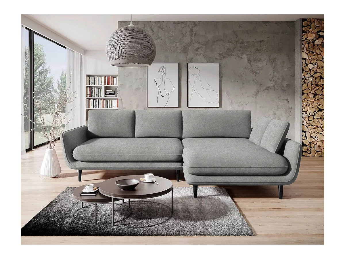 Canapé d'angle SOLANO avec fonction lit – Canapé scandinave élégant 260x167 cm, Coffre de lit et pieds en bois, Couleur gris clair, Droit