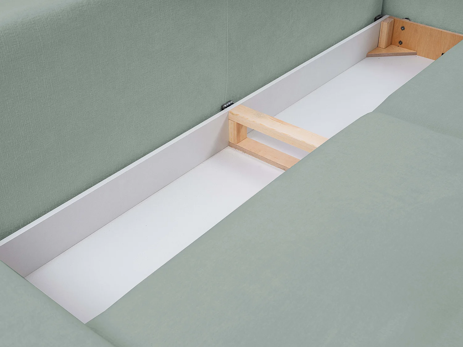 BOHO Sofa - Uitschuifbare bank met slaapoppervlak 140x200 cm, houten poten, opbergruimte, PUR-stof, 244x92x102 cm MUNT