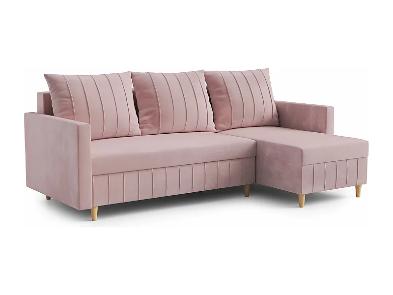 Canapé d'angle FOX au design élégant, 224x103 cm, confortable, fonction sommeil, Couleur Rose, Gauche