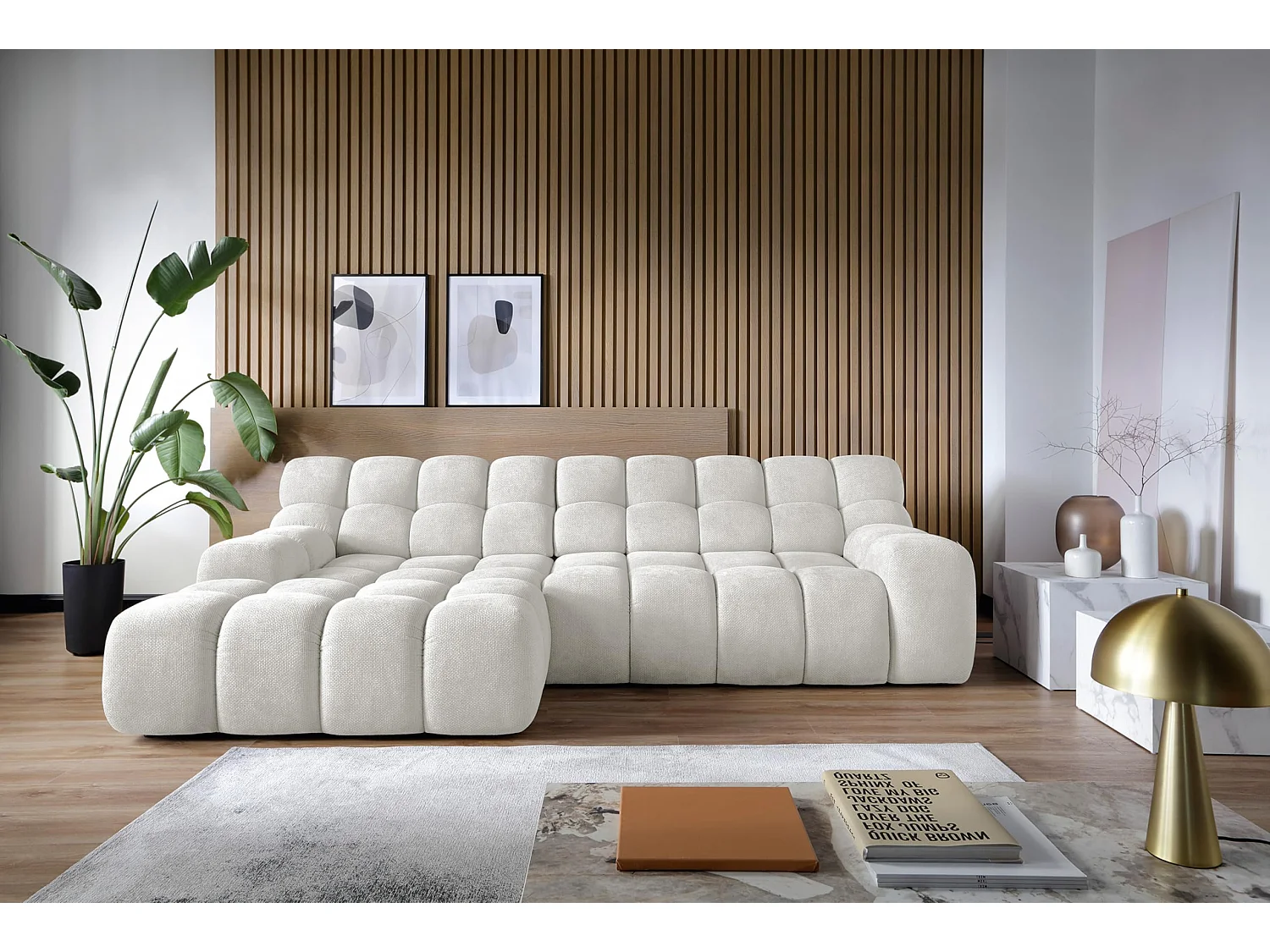 CAMPILE hoekbank DomoHome, elektrisch verstelbare zitting, verstelbare hoofdsteun, linkerhoek, 288x119x85 cm, CHINÉ GREY