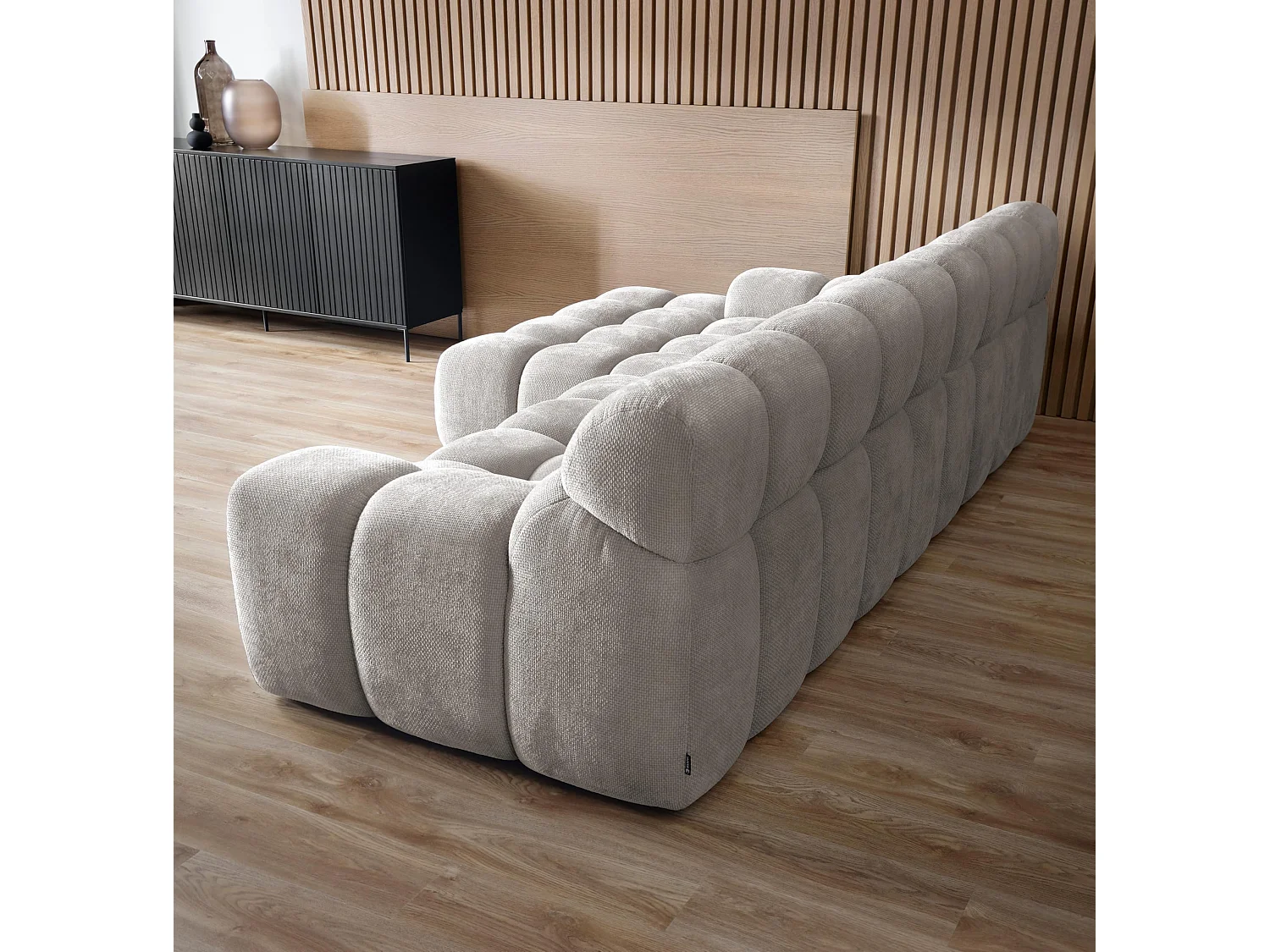 Canapé d'angle CAMPILE DomoHome, assise électrique réglable, appuie-têtes ajustables, angle gauche, 288x119x85 cm, GRIS CHINÉ