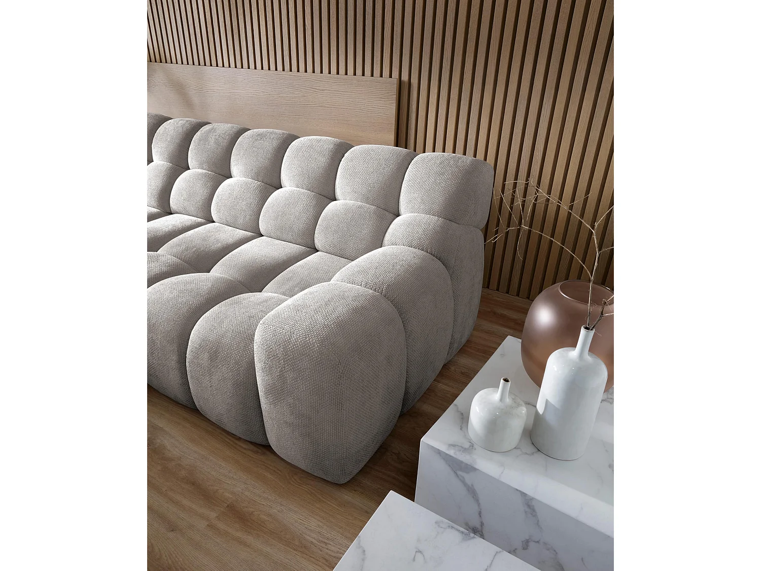 Ecksofa CAMPILE DomoHome, elektrisch verstellbarer Sitz, verstellbare Kopfstützen, linke Ecke, 288x119x85 cm, CHINA GRAU