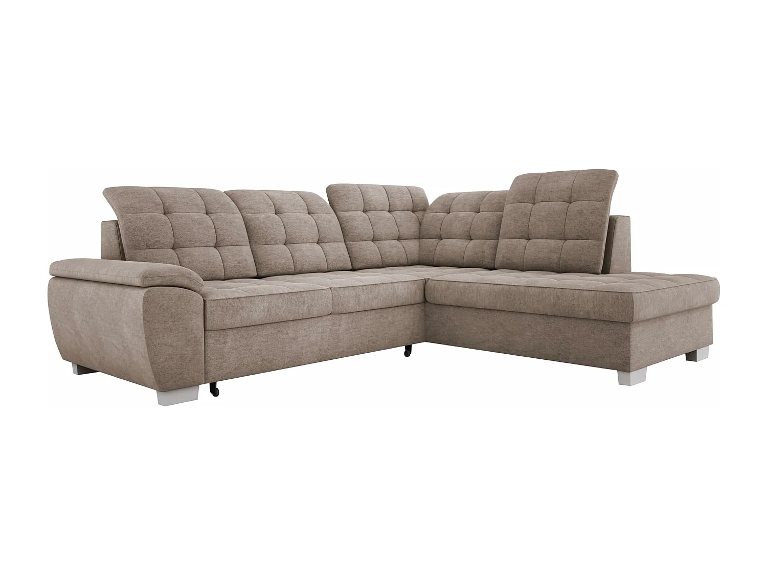 LOTTA Schlafsofa aus pflegeleichtem Velours, 258x212cm, ideal für Familien, mit praktischem Container, rechts, DUNKELBEIGE.