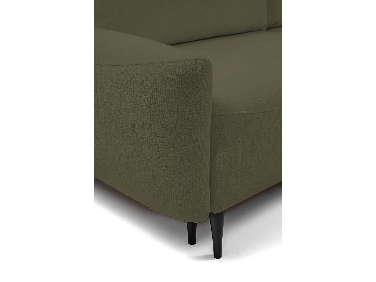 Sofa BOHO - Sofa rozkładana z powierzchnią do spania 140x200cm, drewniane nogi, pojemnik na pościel, tapicerka z pianki PUR, 244x92x102cm OLIWKOWY