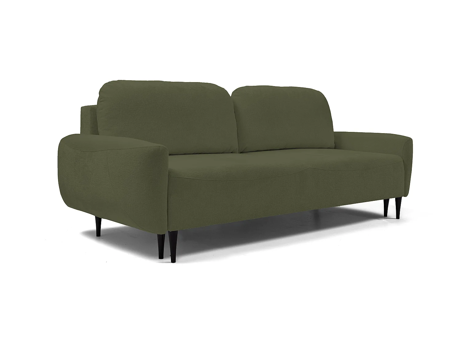 BOHO Sofa - Uitschuifbare bank met slaapoppervlak 140x200 cm, houten poten, opbergruimte, PUR-stof, 244x92x102 cm OLIJFGROEN