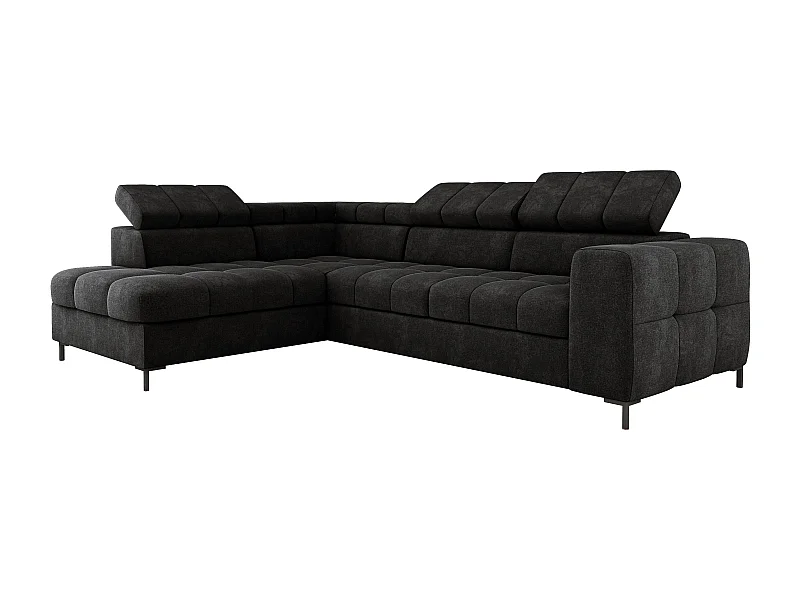 Canapé d'Angle PABLOS avec Têtière Réglable 279x201cm | Couchage & Rangement, Noir Vogue, Droit