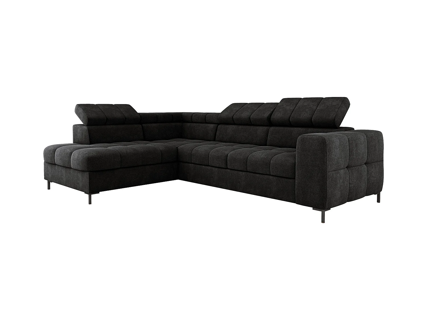 Canapé d'Angle PABLOS avec Têtière Réglable 279x201cm | Couchage & Rangement, Noir Vogue, Droit