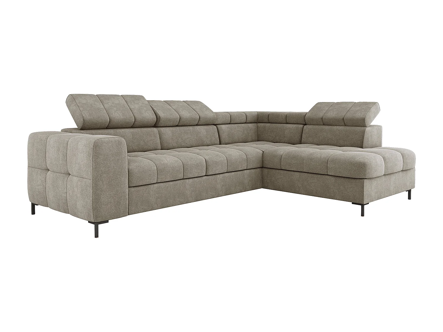 Ecksofa PABLO 279x201 cm mit Bett, Bettkasten, verstellbaren Kopfstützen, weichem, pflegeleichtem VOGUE-Stoff, Metallfüßen, rechts, GRÜN