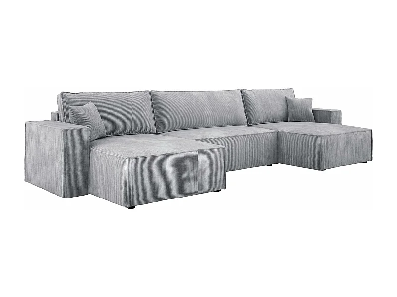 DomoHome Narożnik XXL w kształcie litery U z łóżkiem 330x130cm, miękkie poduszki, skrzynia, wysokiej jakości tapicerka, szary, 377x143x83cm
