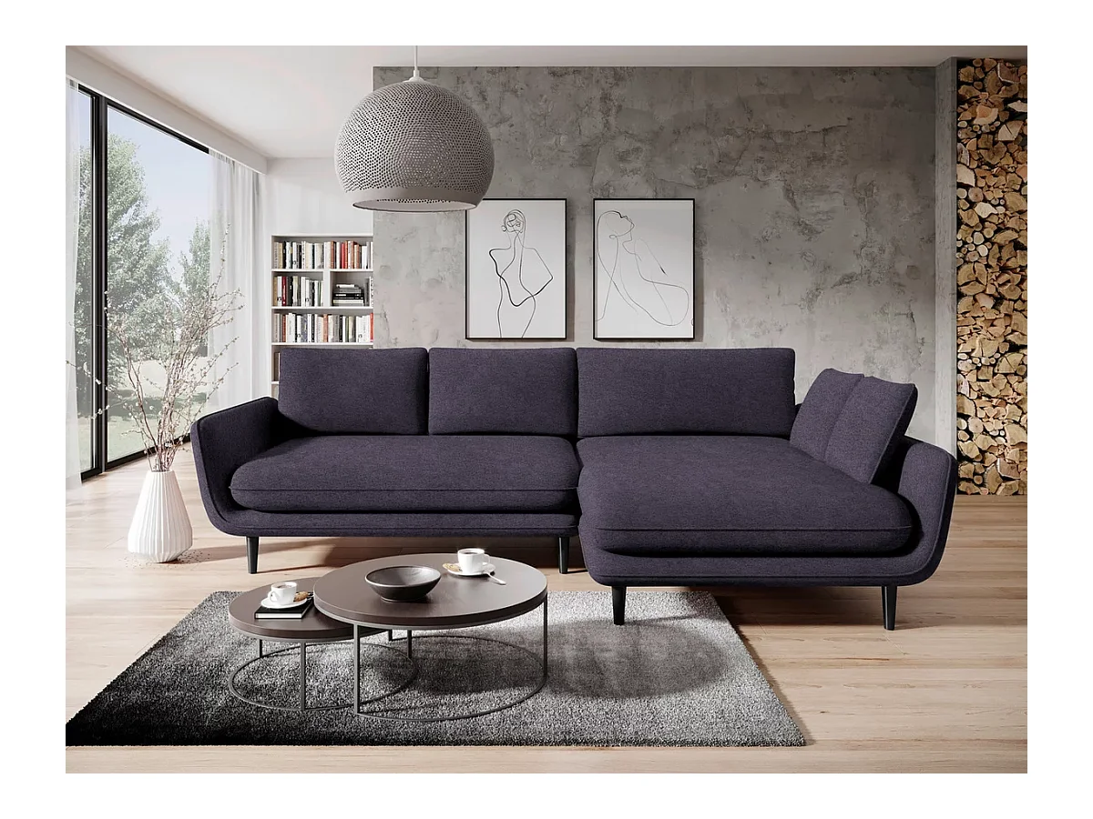 Canapé d'angle SOLANO avec fonction lit – Canapé scandinave élégant 260x167 cm, Coffre de lit et pieds en bois, Couleur noire, Droit