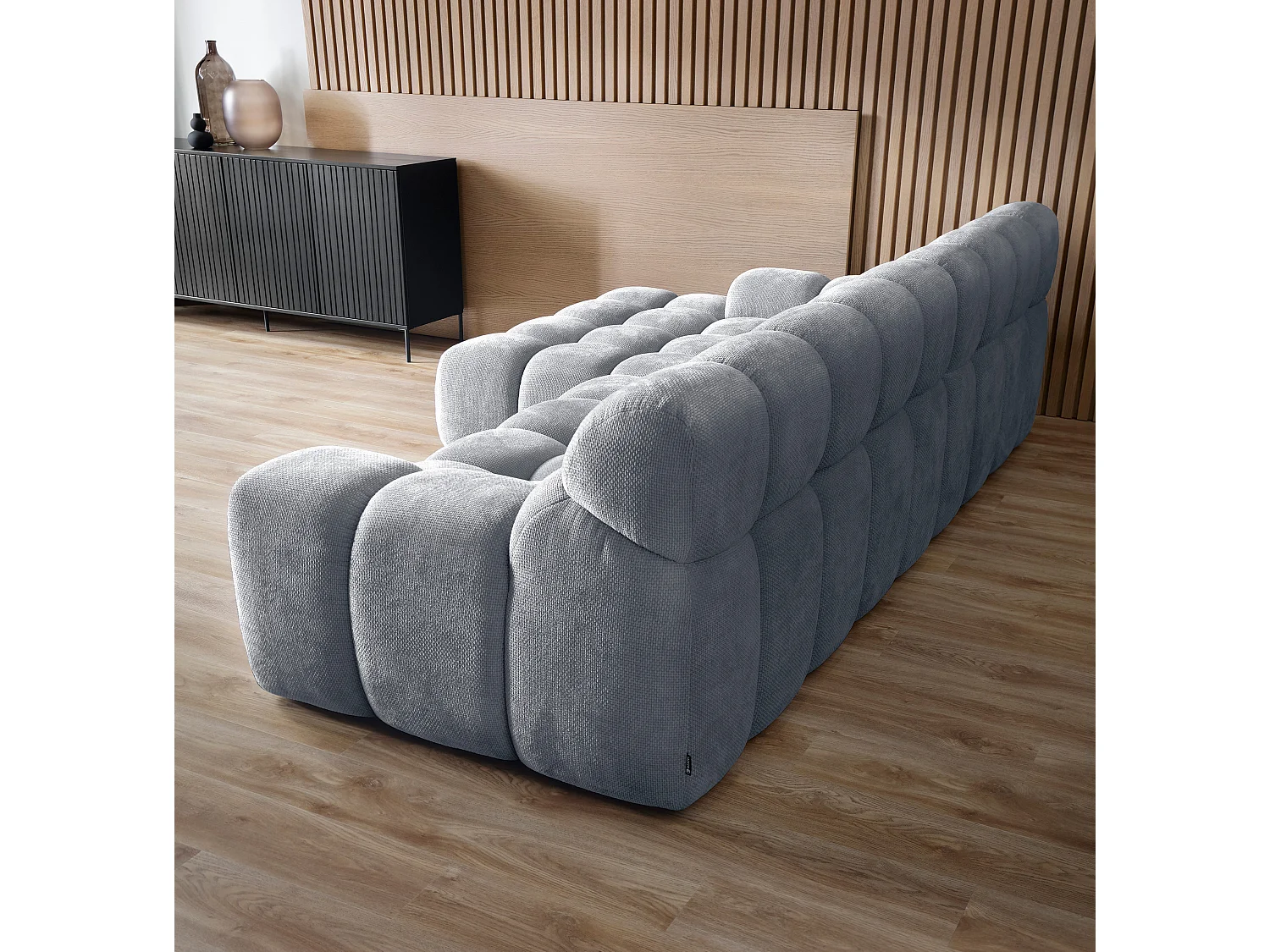 Canapé d'angle CAMPILE avec siège coulissant électriquement, appuie-tête réglables, disposition à gauche, 288x119x85 cm, couleur gris foncé