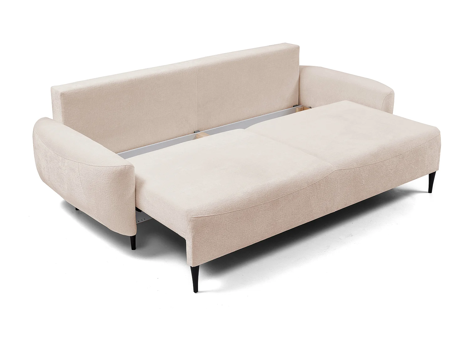 BOHO Sofa - Uitschuifbare bank met slaapoppervlak 140x200 cm, houten poten, opbergruimte, PUR-stof, 244x92x102 cm ROZE