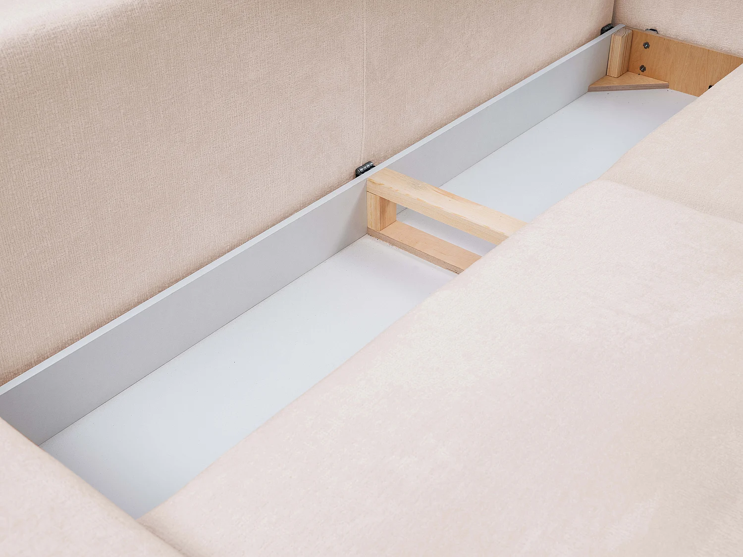 BOHO Sofa - Uitschuifbare bank met slaapoppervlak 140x200 cm, houten poten, opbergruimte, PUR-stof, 244x92x102 cm ROZE