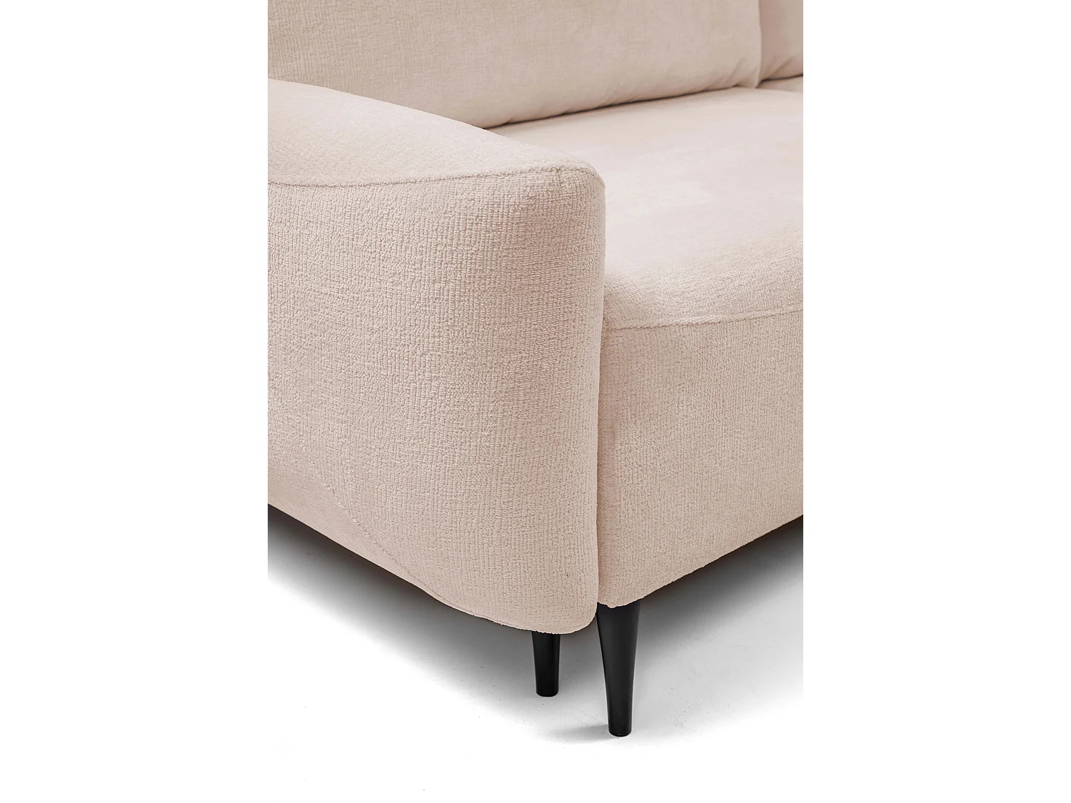 BOHO Sofa - Uitschuifbare bank met slaapoppervlak 140x200 cm, houten poten, opbergruimte, PUR-stof, 244x92x102 cm ROZE