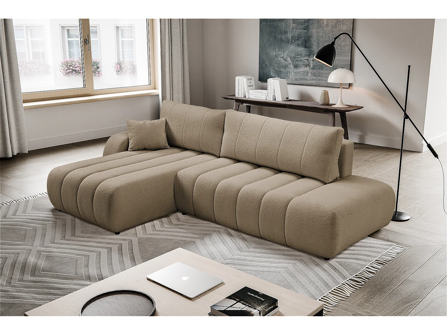 Hoekbank met slaapfunctie BALOO - Modern design, hoge functionaliteit, comfortabele zitting, duurzame materialen, kleur bruin, rechts