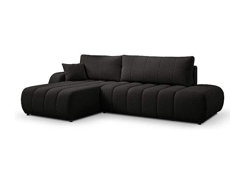 Canapé d'angle avec fonction sommeil BALOO - Design moderne, haute fonctionnalité, assise confortable, matériaux durables, couleur noir, gauche