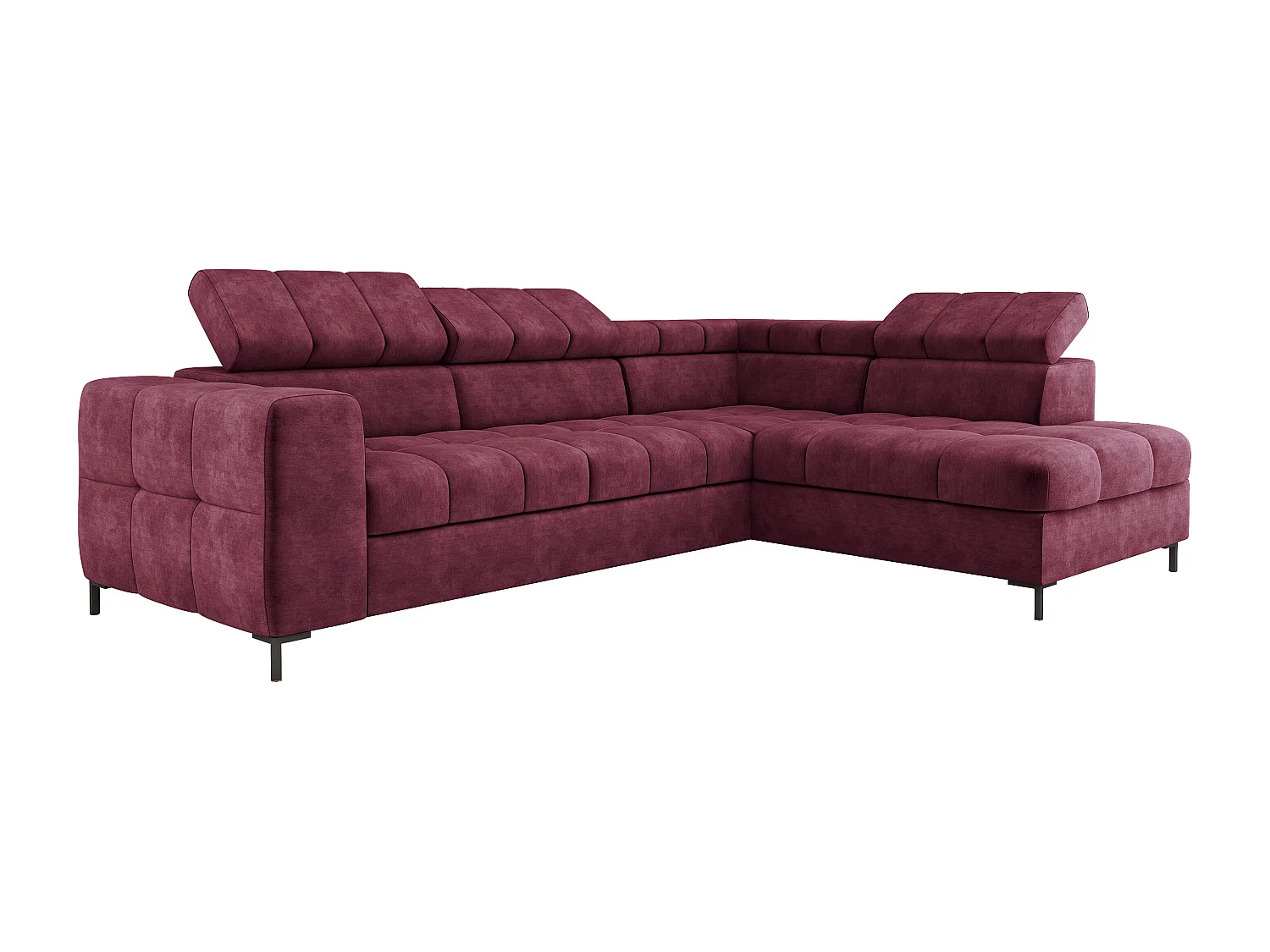 Ecksofa PABLO 279x201 cm, Bettfunktion, Bettkasten, verstellbare Kopfstützen, weicher CLOUD-Stoff, Metallfüße, Anordnung links, braun