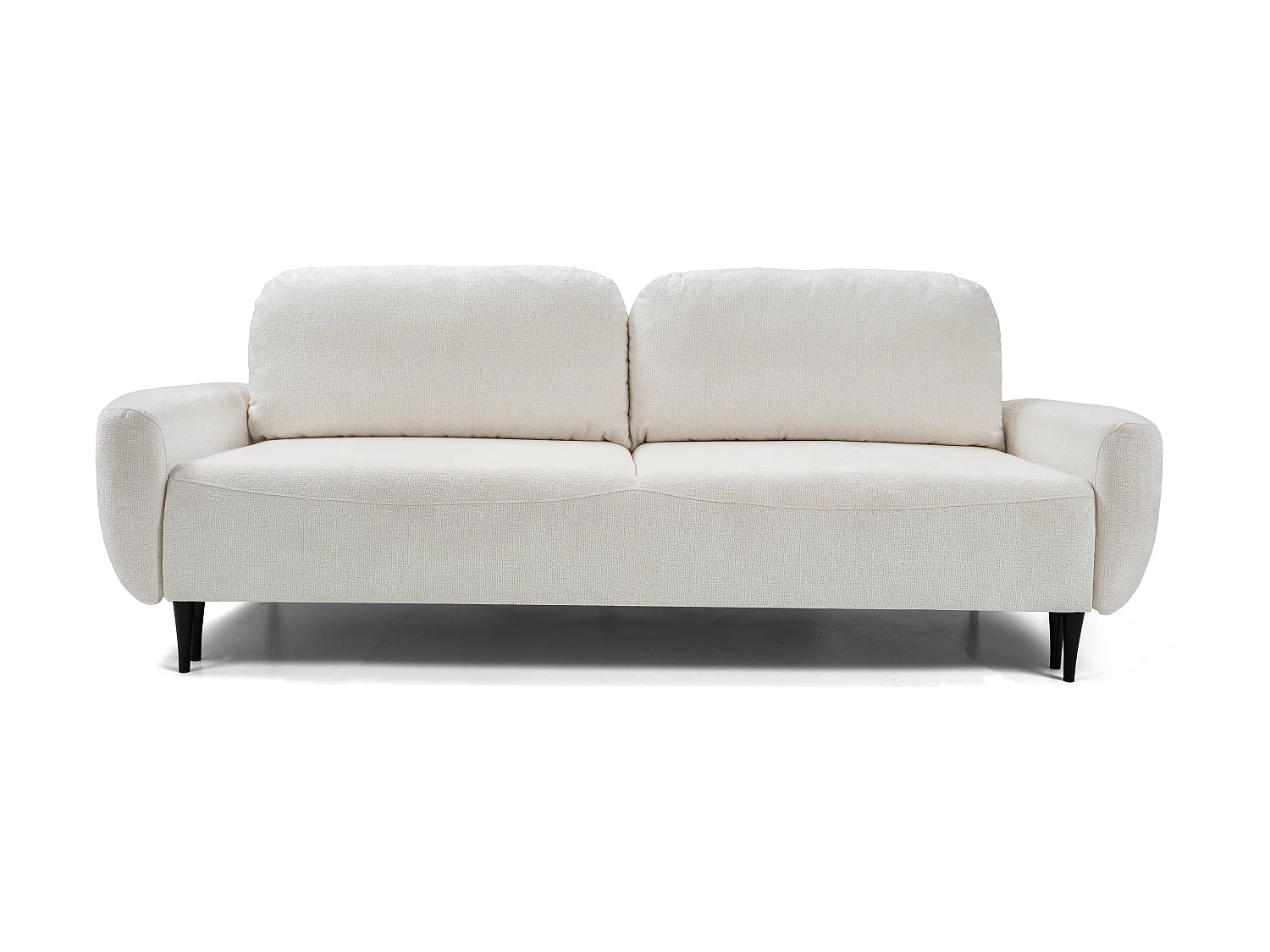 Sofa BOHO - Sofa rozkładana z powierzchnią do spania 140x200cm, drewniane nogi, pojemnik na pościel, tapicerka z pianki PUR, 244x92x102cm KREM