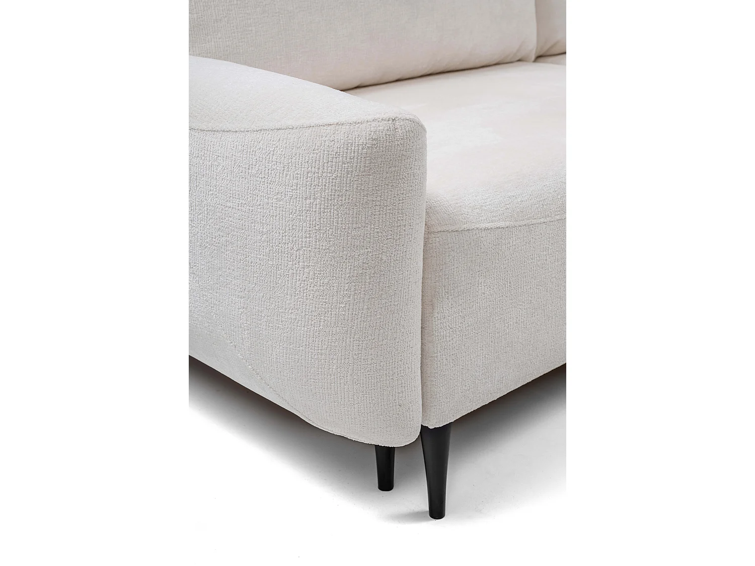 Sofa BOHO - Sofa rozkładana z powierzchnią do spania 140x200cm, drewniane nogi, pojemnik na pościel, tapicerka z pianki PUR, 244x92x102cm KREM