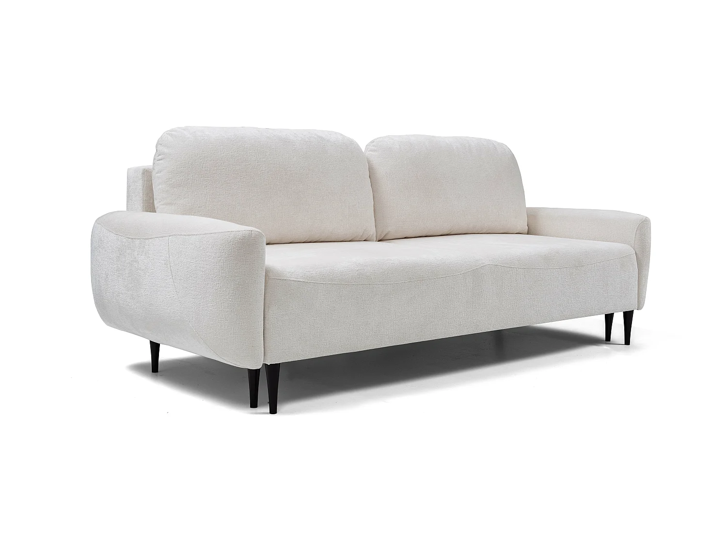 BOHO Sofa - Uitschuifbare bank met slaapoppervlak 140x200 cm, houten poten, opbergruimte, PUR-stof, 244x92x102 cm CRÈME
