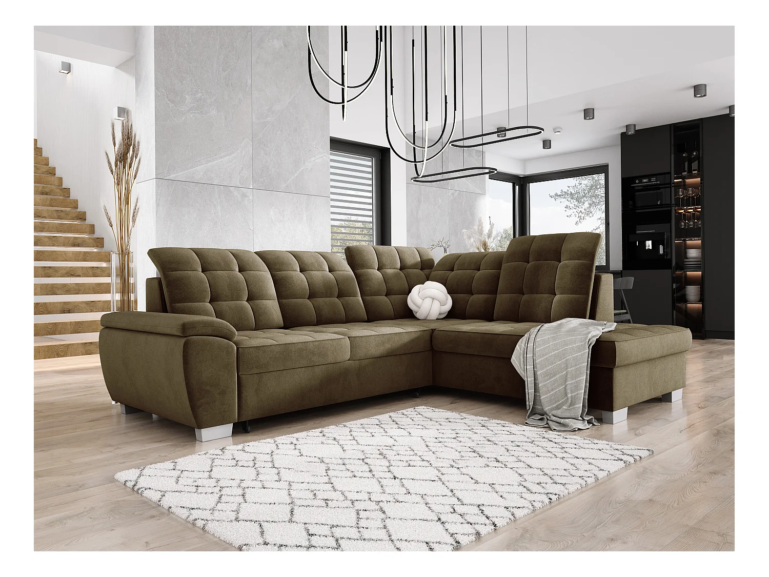 LOTTA Ecksofa mit SALVADOR-Stoff, familienfreundlich, praktischer Bettkasten, hochwertige Verarbeitung, 258x212 cm, rechte Ecke, GRÜN