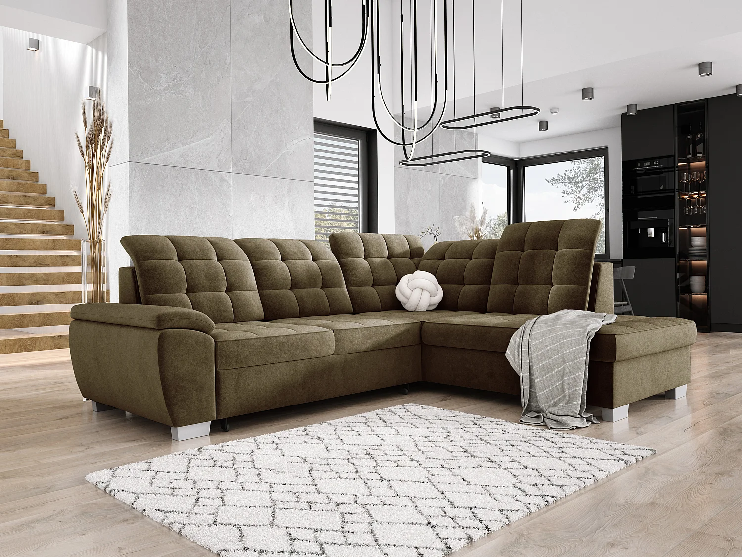 LOTTA Ecksofa mit SALVADOR-Stoff, familienfreundlich, praktischer Bettkasten, hochwertige Verarbeitung, 258x212 cm, rechte Ecke, GRÜN