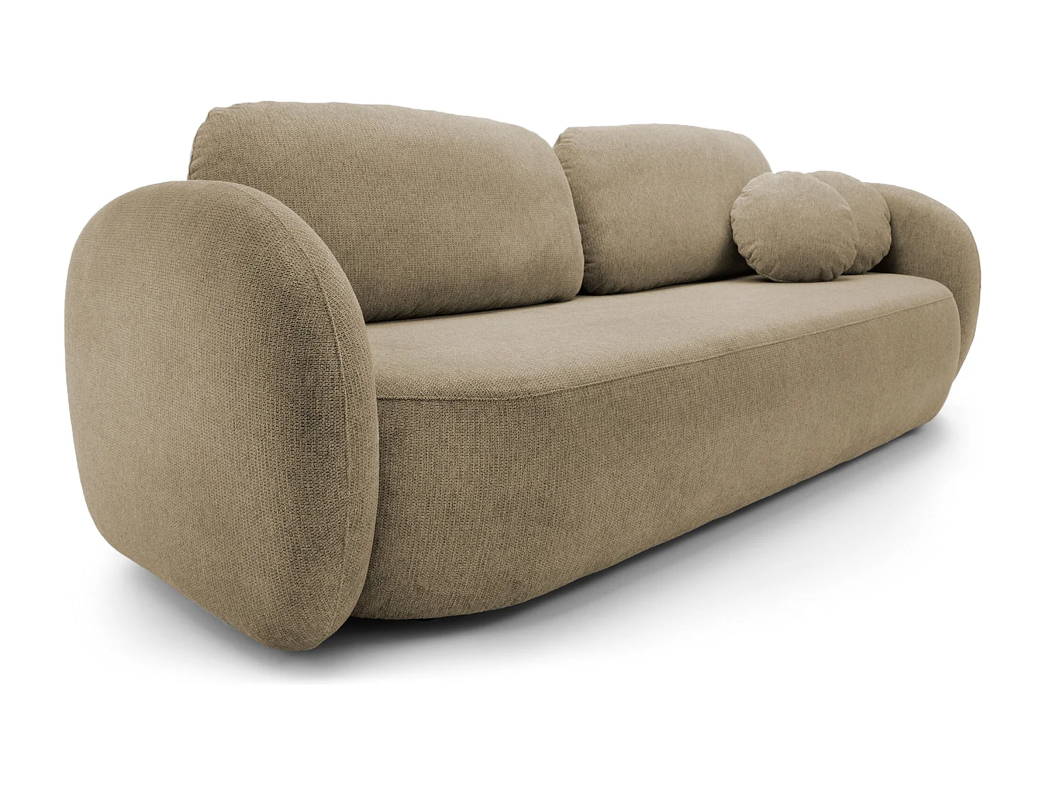 Sofa OLIO rozkładana z pojemnikiem, poduszki dekoracyjne, funkcja składania, design skandynawski, kolor: CAPPUCCINO