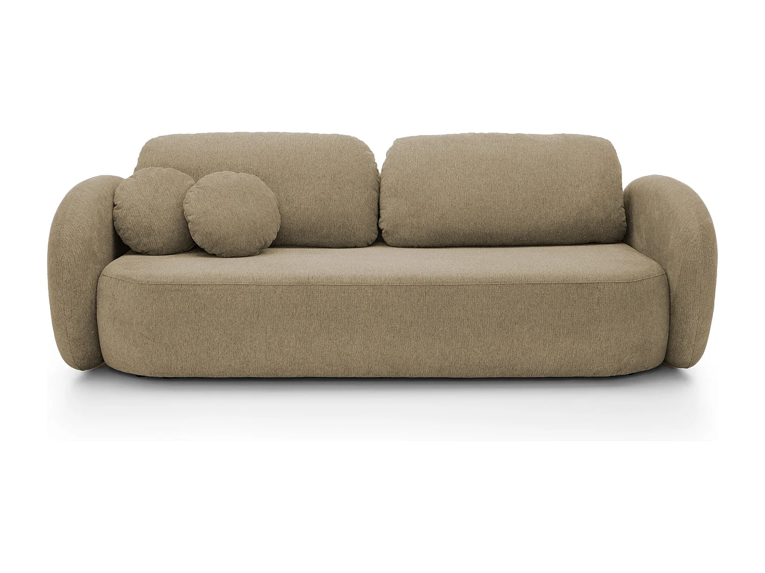 Canapé OLIO Convertible avec coffre, coussins décoratifs, fonction pliable, design scandinave, couchage 142x200 cm, pieds noirs, couleur CAPPUCINO