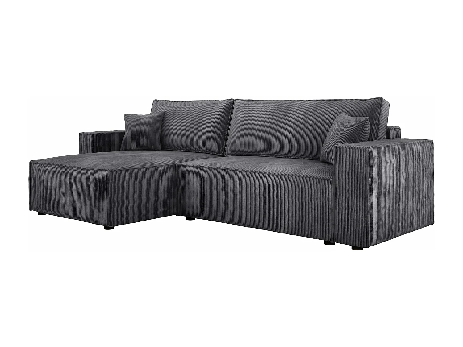 POSO XL Canapé d'angle convertible avec coffre – spacieux, tissu côtelé résistant, ressorts ondulés, gris, 274x143x83 cm