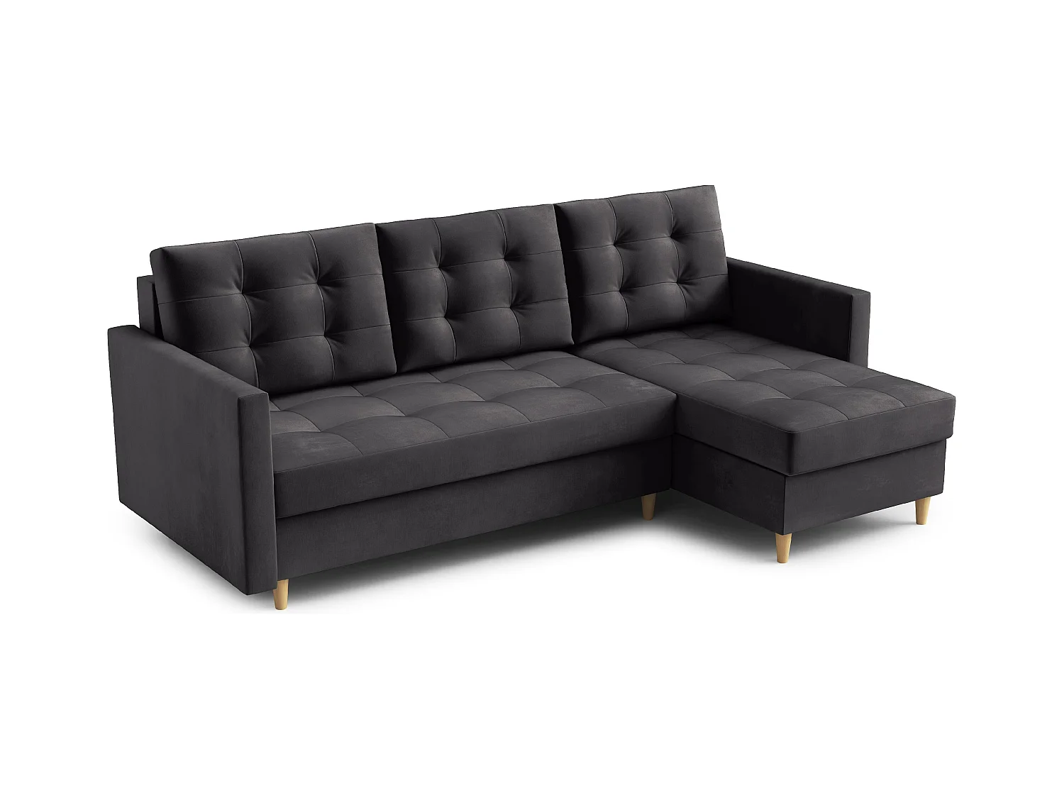 Canapé d'angle DIVO avec fonction sommeil, 224x103 cm, design élégant, matériaux de haute qualité, couleur gris foncé Kronos, droite