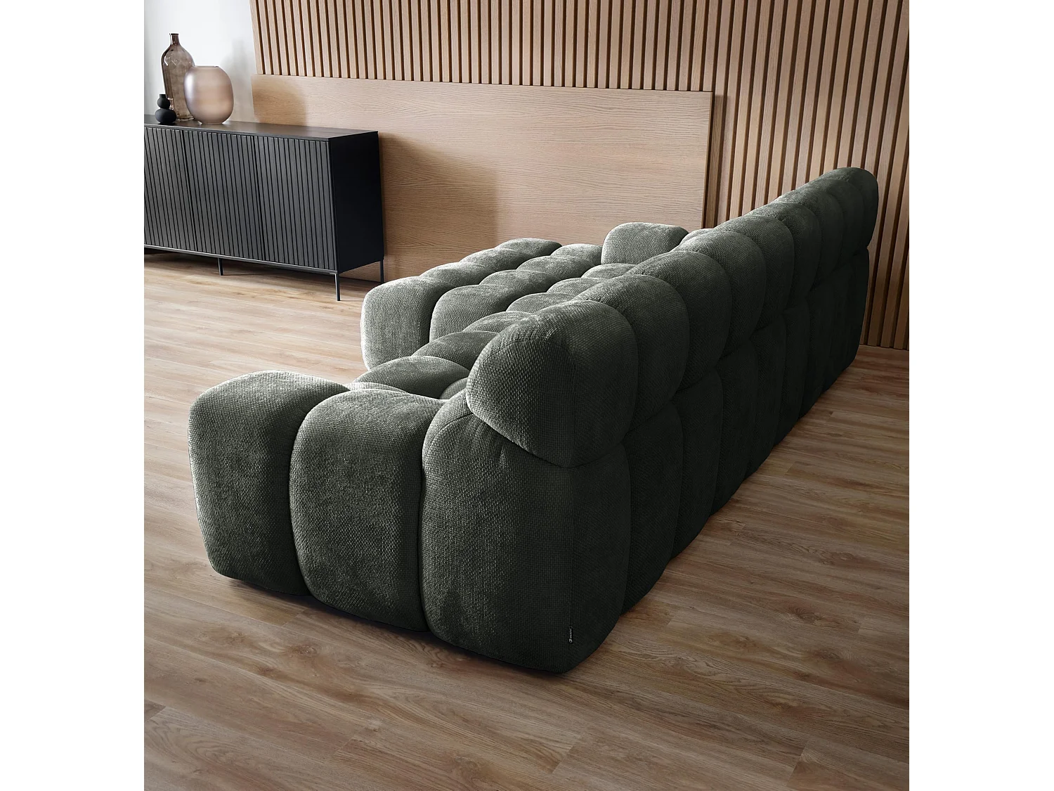 Ecksofa CAMPILE DomoHome, elektrisch verstellbarer Sitz, verstellbare Kopfstützen, linke Ecke, 288x119x85 cm, GRÜN