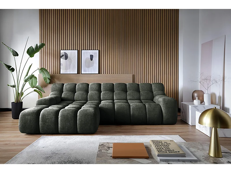 Canapé d'angle CAMPILE DomoHome, assise électrique réglable, appuie-têtes ajustables, angle gauche, 288x119x85 cm, VERT