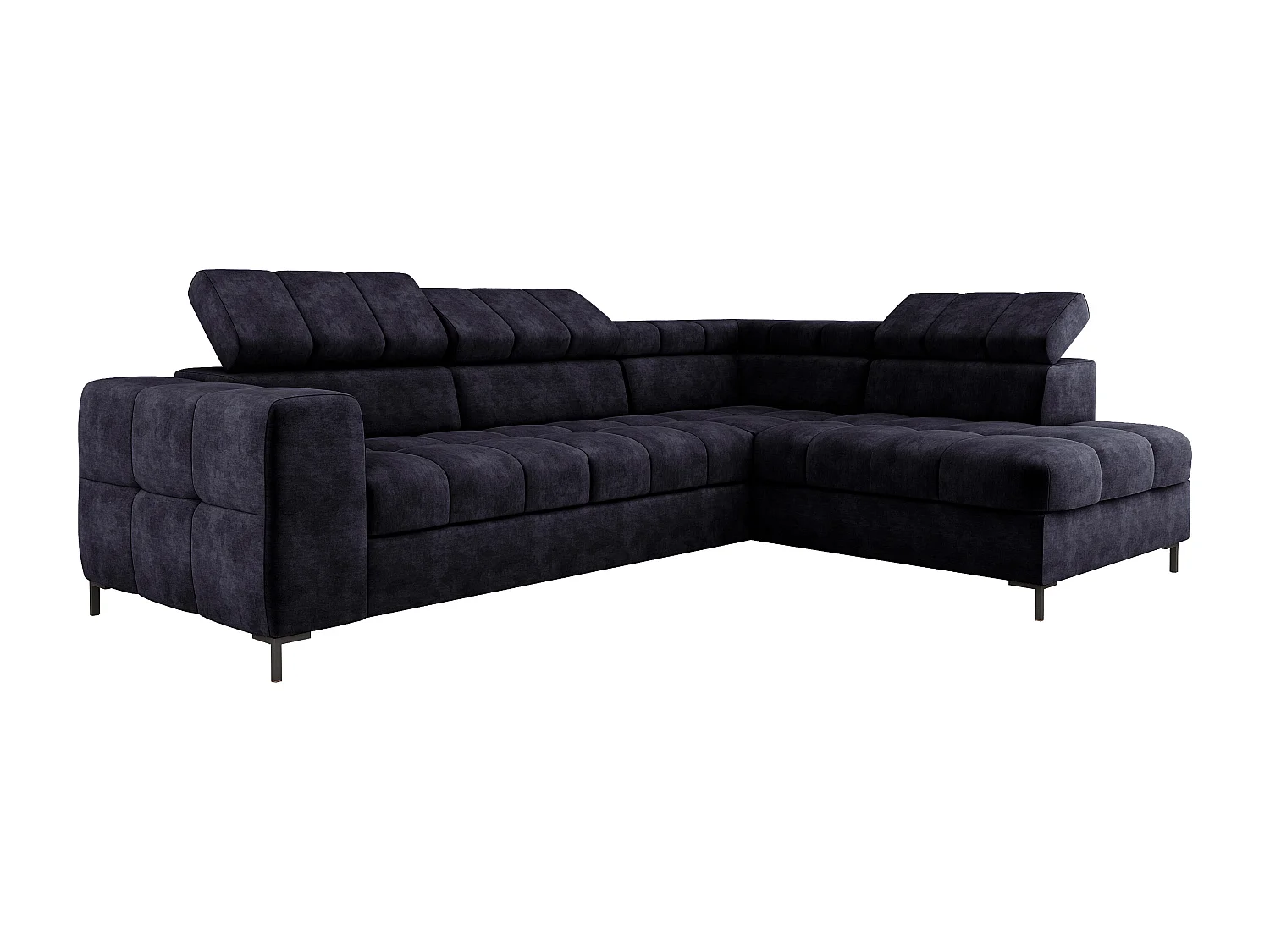 Ecksofa PABLO 279x201 cm, Bettkasten, Schlaffunktion, verstellbare Kopfstützen, Metallfüße, Stoff CLOUD, gerade Anordnung, schwarz