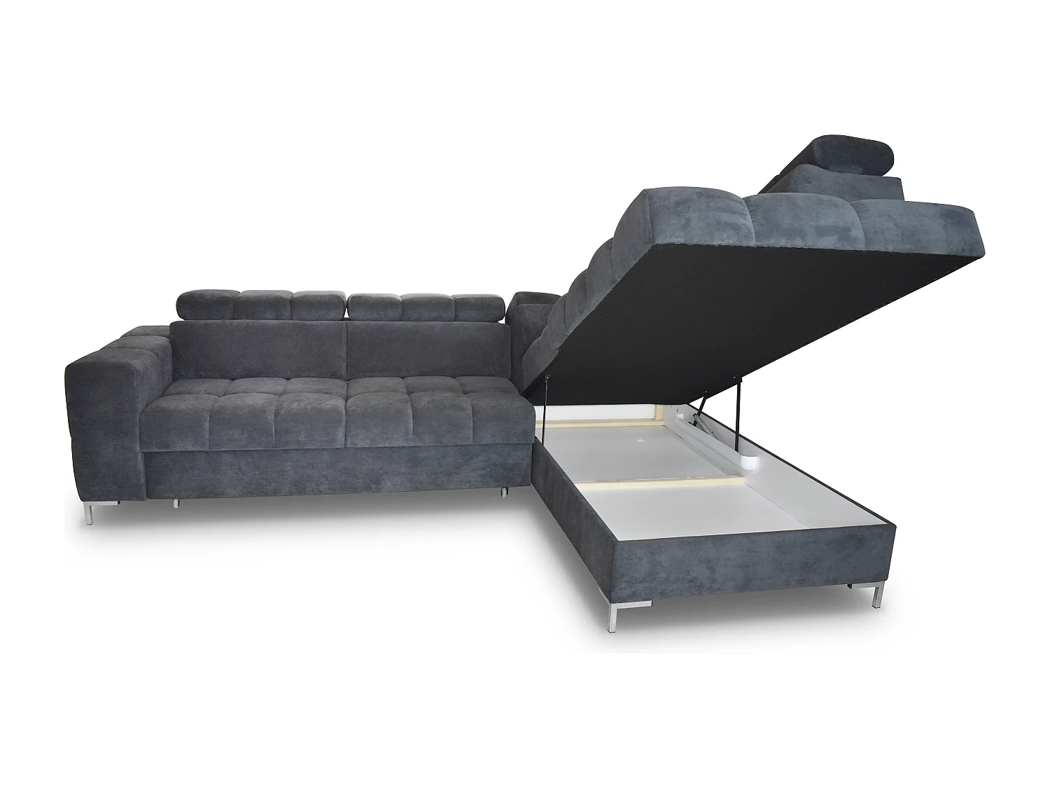 Hoekbank PABLO 279x201 cm, opbergbox, bedfunctie, verstelbare hoofdsteunen, metalen poten, CLOUD stof, opstelling rechts, zwart