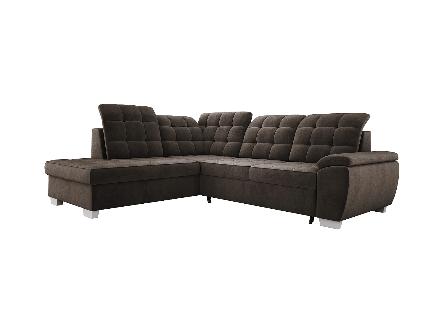 Canapé d'angle LOTTA en tissu SALVADOR, familial, coffre pratique, finition haut de gamme, 258x212 cm, angle gauche, MARRON