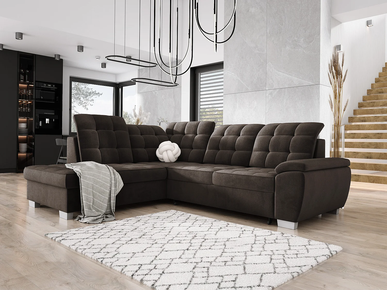 Ecksofa LOTTA Stoff SALVADOR, familienfreundlich, praktischer Bettkasten, hochwertige Verarbeitung, 258x212 cm, linke Ecke, BROWN