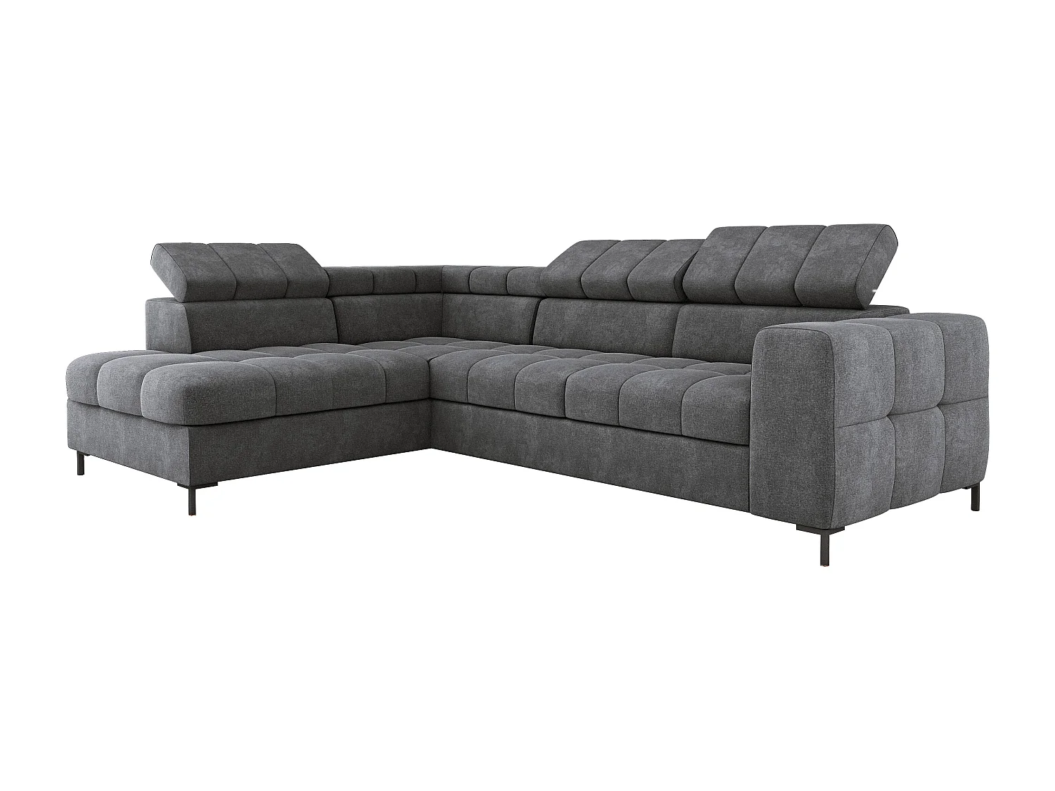 Ecksofa PABLOS mit verstellbarem Kopfteil 279x201cm | Schlaf- & Lagermöglichkeiten, Dunkelgrau Vogue, links