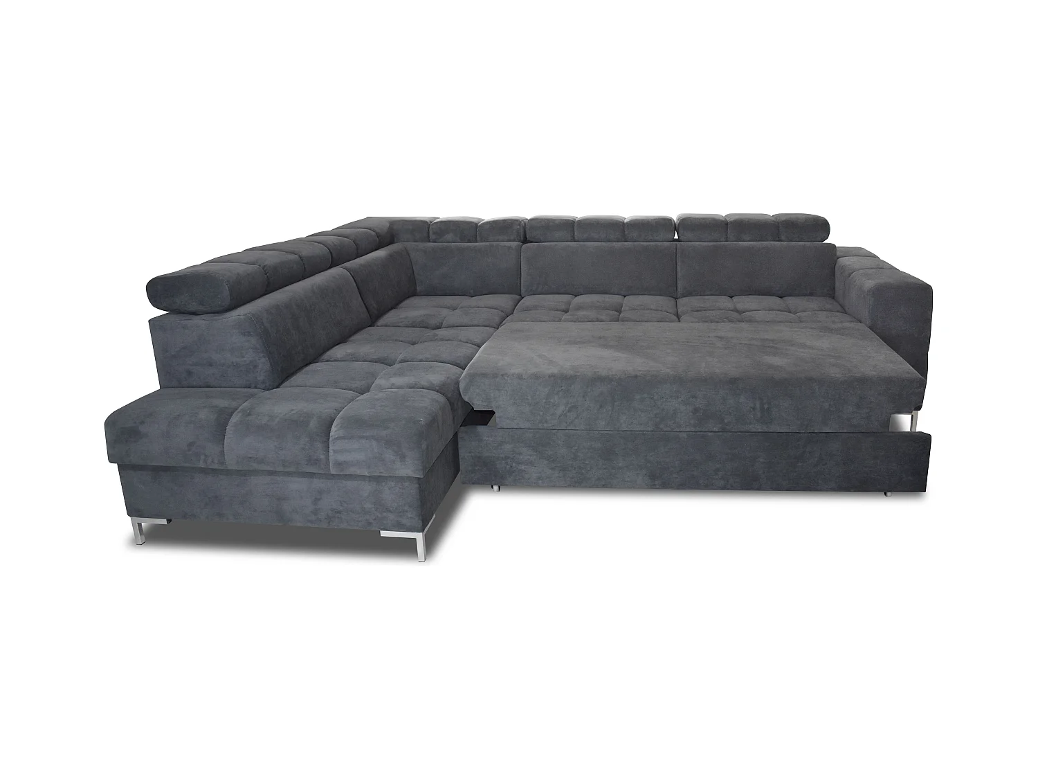 Ecksofa PABLOS mit verstellbarem Kopfteil 279x201cm | Schlaf- & Lagermöglichkeiten, Dunkelgrau Vogue, links
