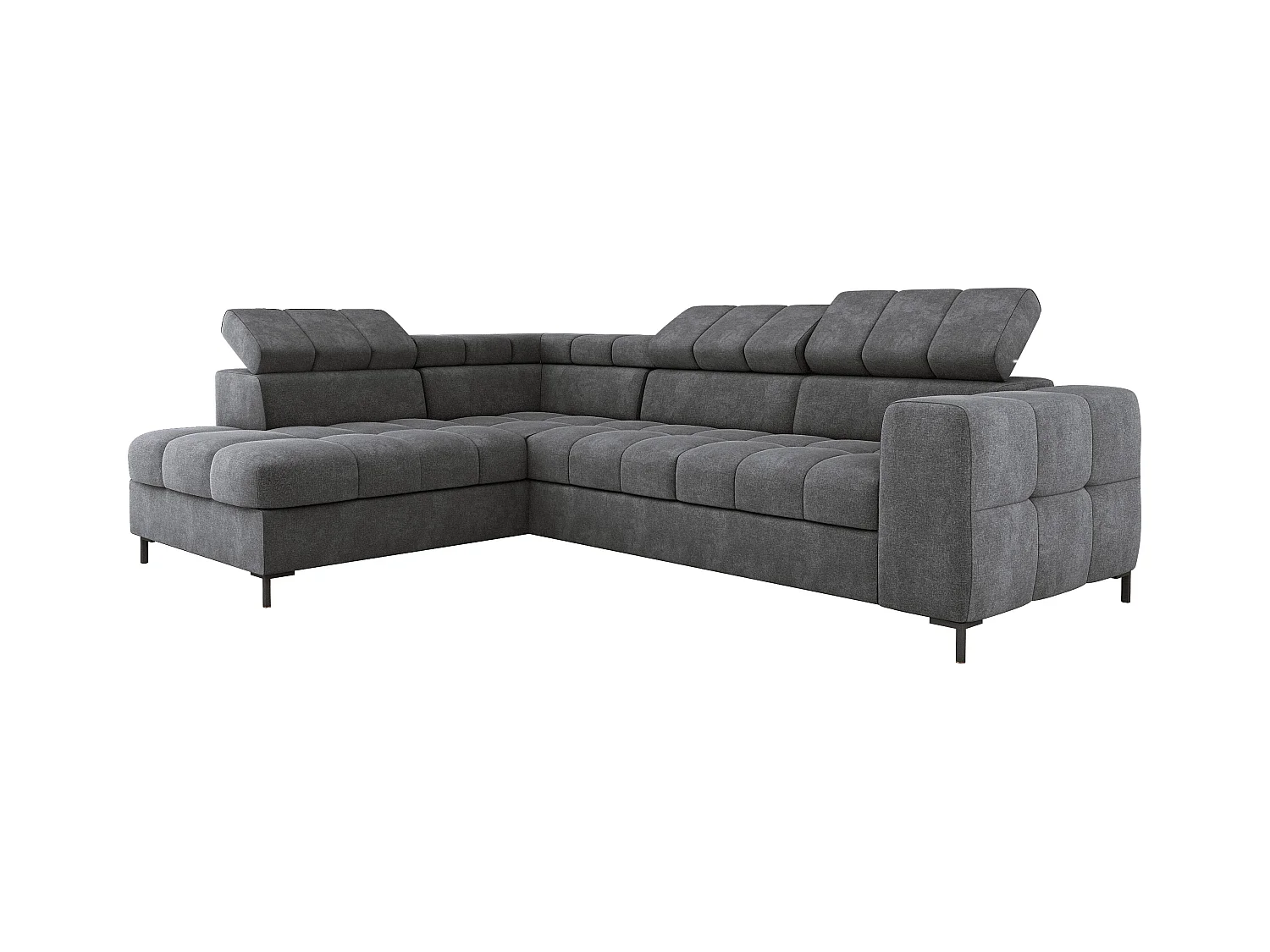 Canapé d'Angle PABLOS avec Têtière Réglable 279x201cm | Couchage & Rangement, Gris Foncé Vogue, Gauche