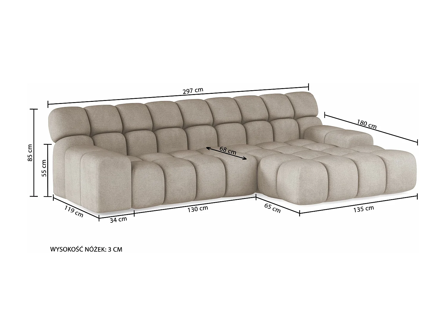 Canapé d'angle CAMPILE DomoHome, assise électrique réglable, appuie-têtes ajustables, angle droit, 288x119x85 cm, NOIR